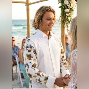 Rare Surfer Print Tuxedo Shirt Made In England Wedding / Prom